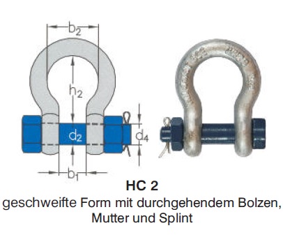 Hochfeste Schäkel HC2, geschweifte form mit Bolzen/Mutter/Splint